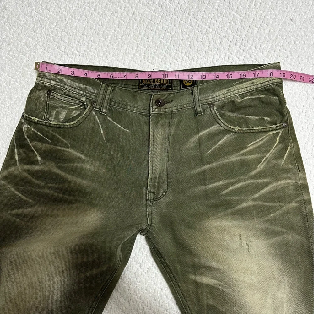 Akoo Jeans No Rivals Moto Green Acid Wash Distressed Men’s Size 38